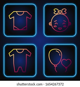 Set line Balloons in form of heart, Baby clothes, Baby onesie and Happy little girl head. Gradient color icons. Vector