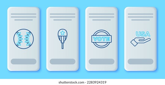 Fijar la línea Globos, Vota, Baloncesto e icono del Día de la Independencia de Estados Unidos. Vector