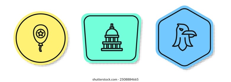 Set line Balloons, White House and Eagle. Colored shapes. Vector