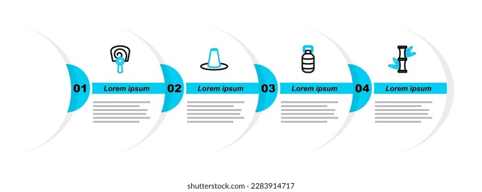 Set line Bamboo, Korean lantern, hat and hand fan icon. Vector