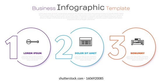 Set line Banjo, Music synthesizer and Music CD player. Business infographic template. Vector