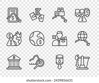 Set line Bank building, Drop crude oil price, Shutdown of factory, Global economic crisis, Mobile stock trading,  and  icon. Vector - Powered by Shutterstock - Get 15% off with code: PIKWIZARD15