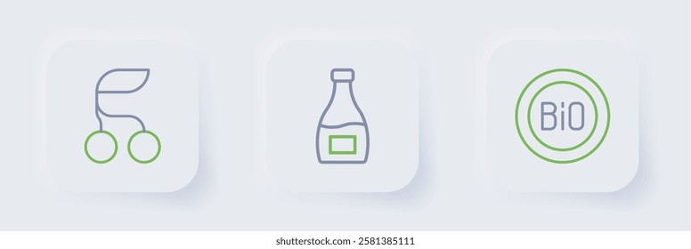 Set line Banner for bio, Sauce bottle and Fresh berries icon. Vector