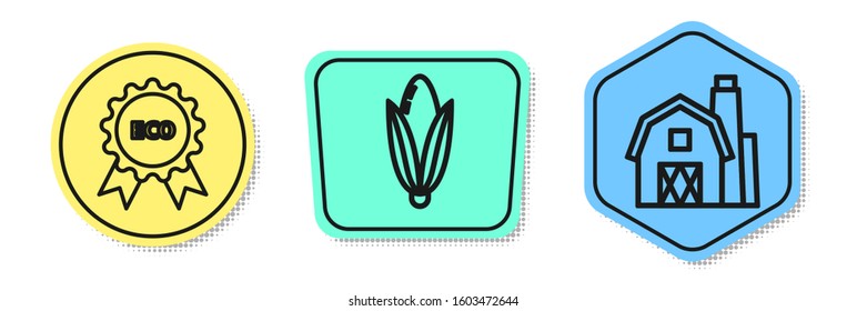 Set line Banner, label, tag, logo for eco, Corn and Farm House concept. Colored shapes. Vector