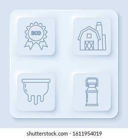 Set line Banner, label, tag, logo for eco, Farm House concept, Udder and Can container for milk. White square button. Vector
