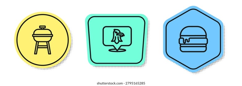 Set line Barbecue grill, Eagle and Burger. Colored shapes. Vector