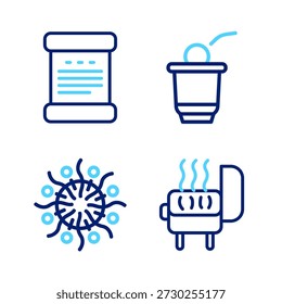 Set Linie Grill, Feuerwerk, Bierpong Spiel und Erklärung der Unabhängigkeit Symbol. Vektorgrafik
