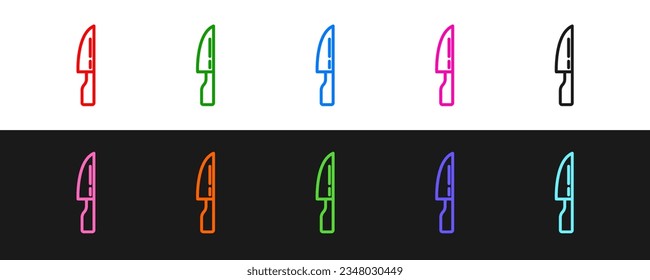 Set line Barbecue knife icon isolated on black and white background. Kitchen knife icon. BBQ knife sign. Barbecue and grill tool.  Vector