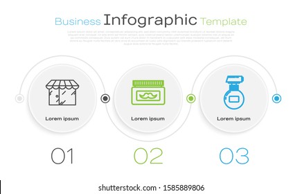 Set line Barbershop building, Cream or lotion cosmetic jar and Cream or lotion cosmetic tube. Business infographic template. Vector