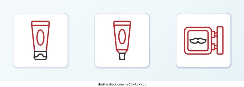 Set line Barbershop, Cream or lotion cosmetic tube and  icon. Vector