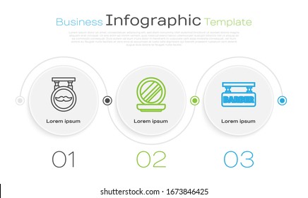 Set line Barbershop, Makeup powder with mirror and Barbershop. Business infographic template. Vector