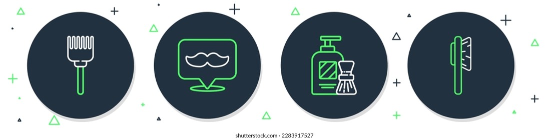 Set line Barbershop, Shaving gel foam and brush, Hairbrush and  icon. Vector