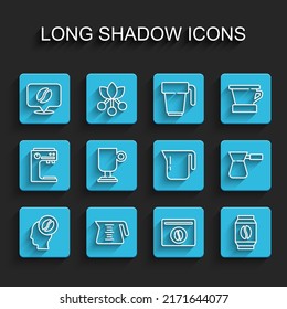 Set line Barista, Coffee pot, Location with coffee bean, Bag beans, Irish, turk and  icon. Vector