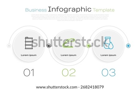 Set line Barrel oil, Electrical cable plug charging and Oil petrol test tube. Business infographic template. Vector