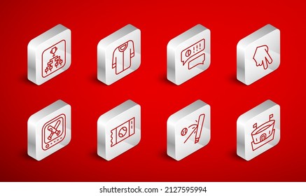 Set line Baseball arena, t-shirt, Speech bubble chat baseball, glove, bat with, Championship tournament bracket, ticket and Monitor game icon. Vector