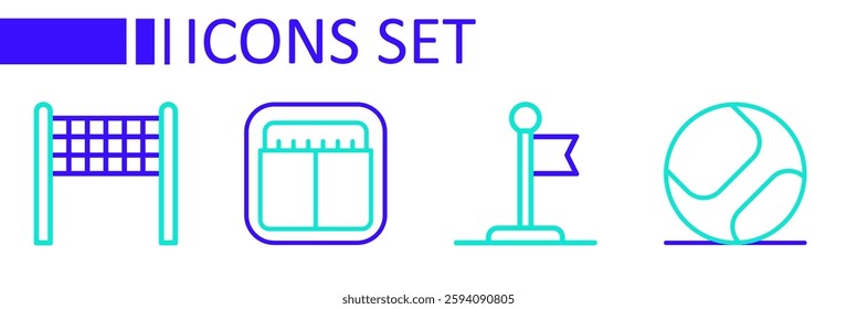 Set line Baseball ball, Flag, Sport mechanical scoreboard and Volleyball net icon. Vector