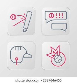 Set line Baseball ball, helmet, Speech bubble chat baseball and bat with icon. Vector