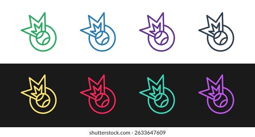 Set line Baseball ball icon isolated on black and white background.  Vector