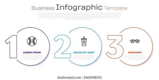 Set line Baseball-Ball, Papierglas mit Stroh und Gläser Sterne. In: Business Infographic Vorlage. Vektorgrafik