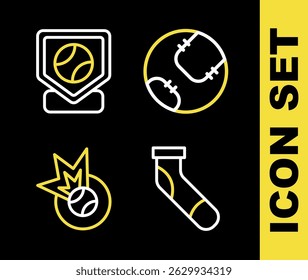 Set line Baseball ball, sock,  and base icon. Vector