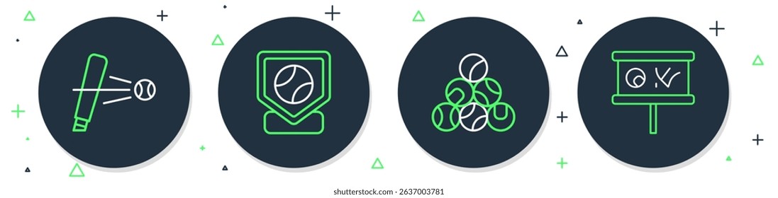 Set line Baseball base, bat with and Planning strategy icon. Vector