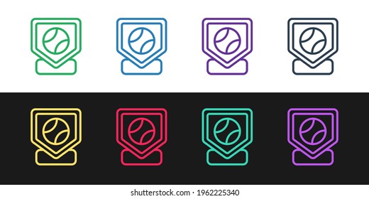 Fijar la línea Icono de base de béisbol aislado en fondo blanco y negro. Vector