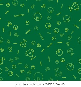 Set line Baseball bat, Award cup and Bowling on seamless pattern. Vector