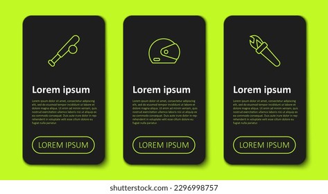 Set line Baseball bat with ball, Racing helmet and Torch flame. Business infographic template. Vector