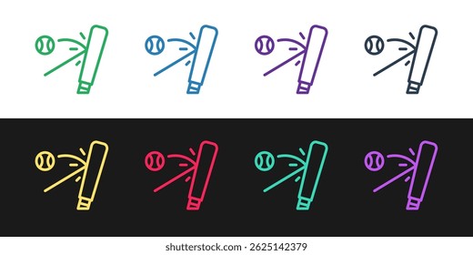Set line Baseball bat with ball icon isolated on black and white background.  Vector