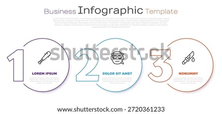 Set line Baseball bat with nails, Bandit and Bloody knife. Business infographic template. Vector