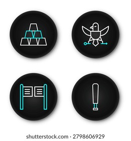 Set line Baseball bat, Saloon door, Eagle and Gold bars icon. Vector