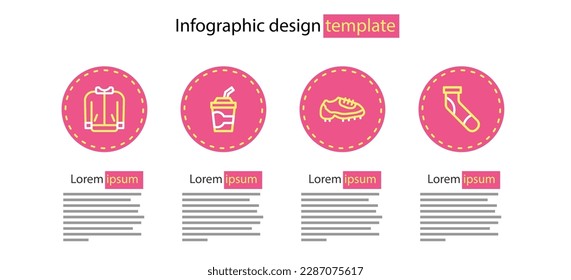 Set line Baseball boot, sock, Paper glass with water and t-shirt icon. Vector