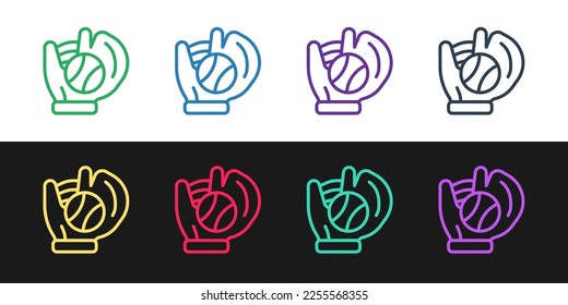 Set line Baseball glove with ball icon isolated on black and white background.  Vector