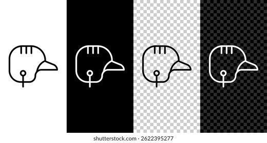 Set line Baseball helmet icon isolated on black and white, transparent background.  Vector
