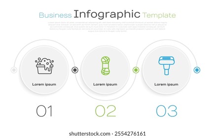 Set line Basin with soap suds, Yarn and Garment steamer. Business infographic template. Vector