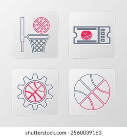 Set line Basketball ball, award, Heart with basketball and backboard icon. Vector