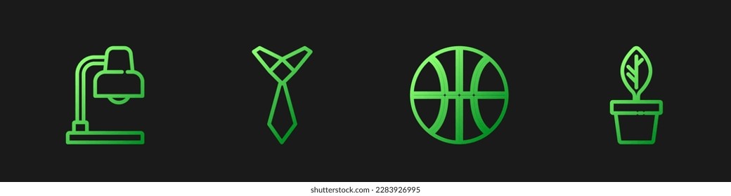 Set line Basketball ball, Table lamp, Tie and Plant in pot. Gradient color icons. Vector