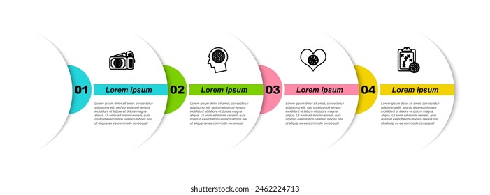 Set line Basketball game ticket, Thoughts on basketball, Heart with and Planning strategy. Business infographic template. Vector
