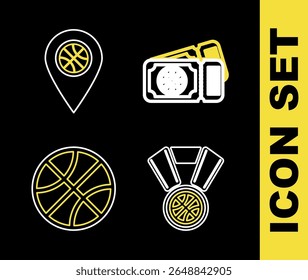 Set line Basketball game ticket, Stopwatch with basketball,  and Planning strategy concept icon. Vector