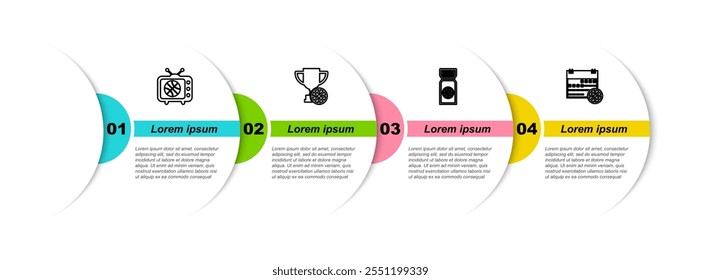 Set line Basketball match on tv, Award cup with basketball, game ticket and sport calendar. Business infographic template. Vector