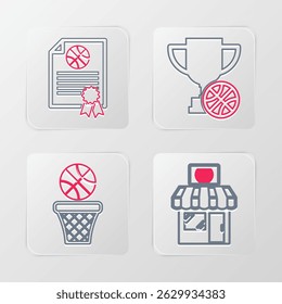 Set line Basketball training, Sports winner podium, Award cup and with basketball icon. Vector