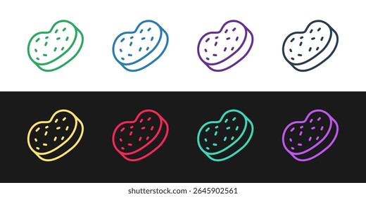 Set line Bath sponge icon isolated on black and white background. Sauna sponge.  Vector