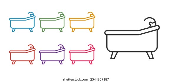 Definir linha ícone da banheira isolado no fundo branco. Defina os ícones com cores. Vetor