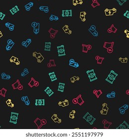 Set line Battery, Bio fuel barrel, Electric car and Nuclear power plant on seamless pattern. Vector