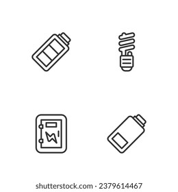 Set line Battery charge, Electrical panel,  and LED light bulb icon. Vector