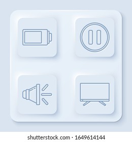 Set line Battery charge level indicator, Pause button, Speaker volume and Smart Tv. White square button. Vector