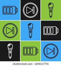 Stellen Sie die Anzeige der Batterieladung, das Mikrofon und das Vorwärtssymbol der Linie ein. Vektorillustration