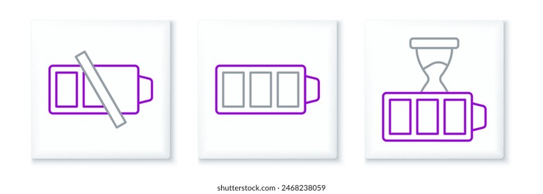 Set line Battery charge, Low battery and  icon. Vector