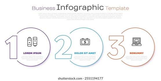 Establecer la línea de la batería, y la creación de robot. Plantilla de infografía de negocios. Vector