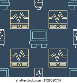 Set line Battery, Electrical measuring instruments and Fuse on seamless pattern. Vector